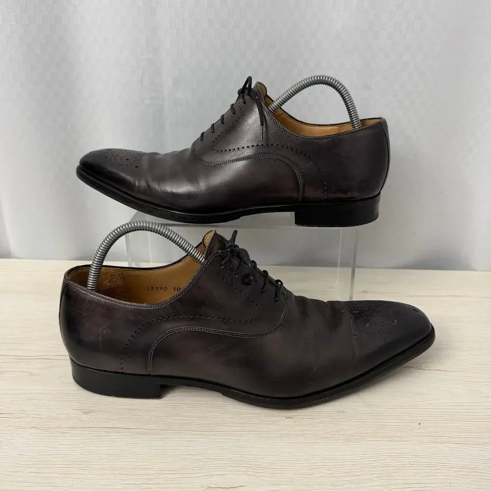 Magnanni Vaughan Dress Shoes Mens Size 10 M Oxford Hand Painted Dark Brown Spain
